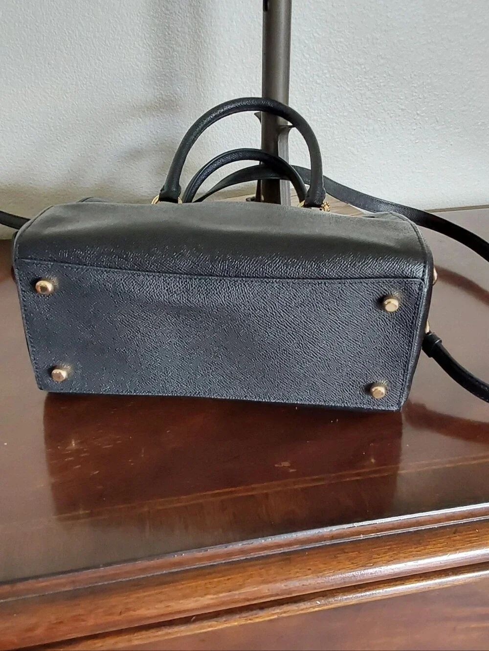 Coach Rowen Black Leather Dome Satchel with Gold Hardware